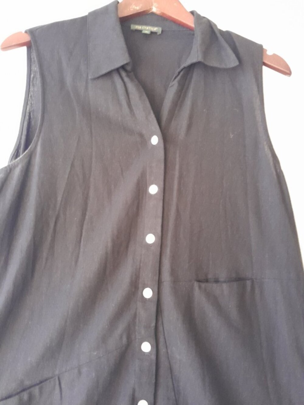 Womens Linen Blend Shirt Dress Asymmetrical Minimalist Casual Pockets Medium Blk - Picture 3 of 9